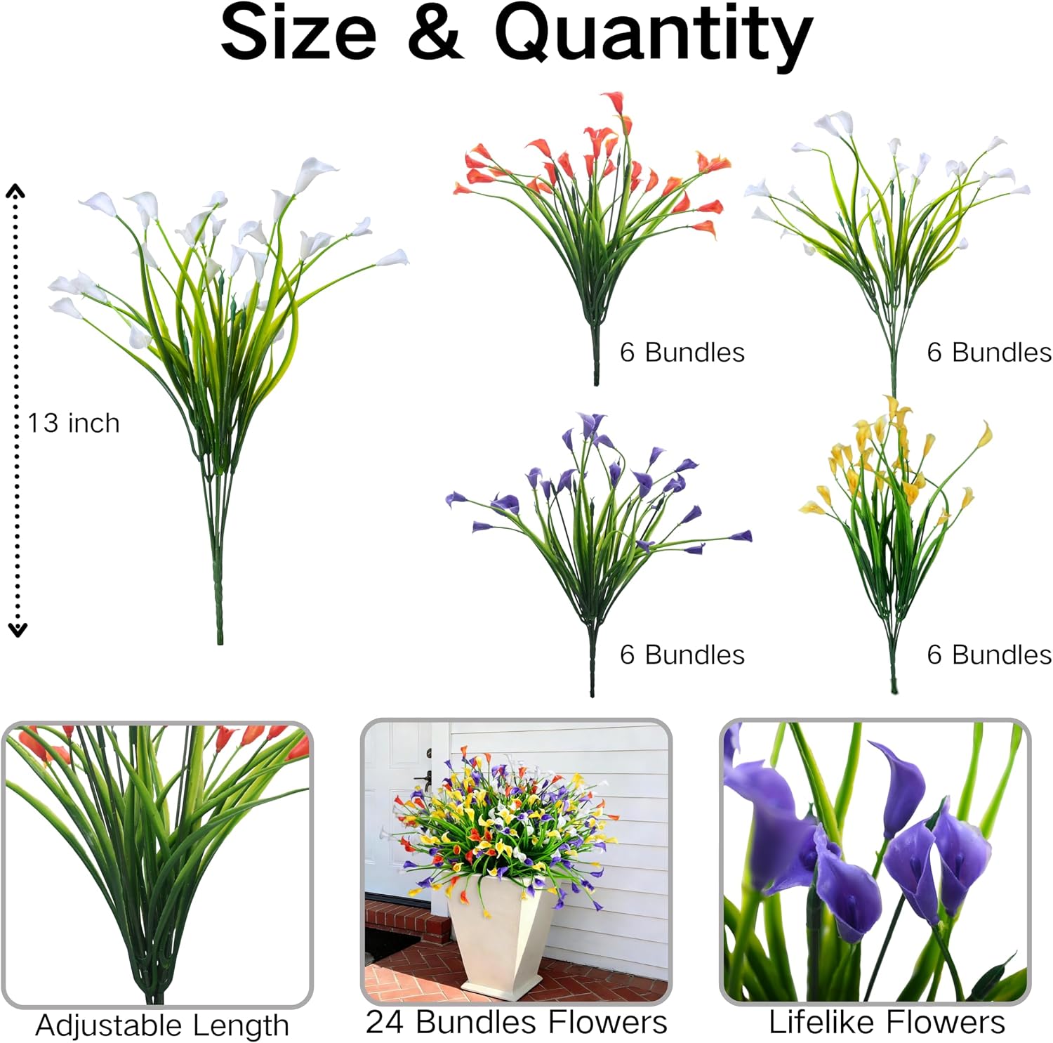 INXUGAO 24 Bundles Calla Lily Artificial Flowers for Outdoors, UV Resistant Faux Plastic Flowers for Home Porch Yards, Fake Plants for Spring Summer Cemetery Decor (Mix Color) image 2