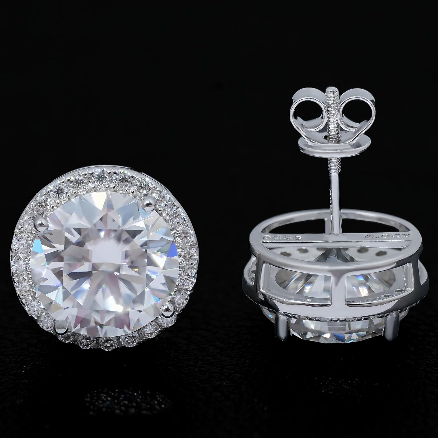Stud Earrings for Men, 925 Sterling Silver Stud Earrings Hypoallergenic, Screw Back CZ Stud Earring for Women, 5mm/6mm/8mm/10mm Iced Out Mens Earrings