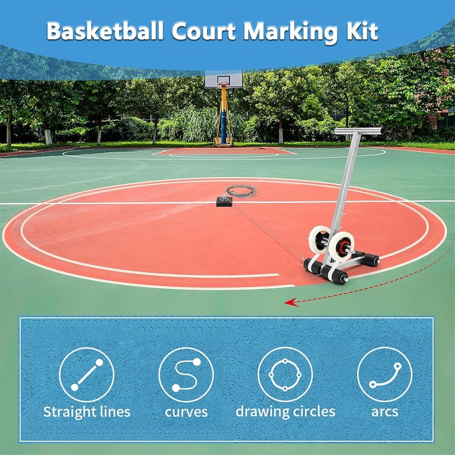 Court Striping Line Tape Applicator Machine, Concrete Line Painter with Drawing Circle Kit, Parking Lot Striping Machine, Height: 55~80cm(