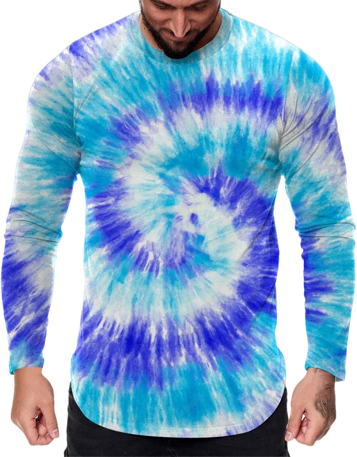 Long Sleeve Men's Colourful Printed Graffiti Rotary Pattern Tops Men Autumn Winter T-Shirts Sport Casual Street T-Shirt Long Sleeve Crew Neck Sweatshirt