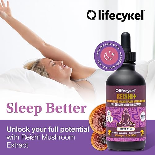 Miniatura 2 de Lifecykel - Extracto de hongo Reishi con ciruela Kakadu silvestre, potente suplemento de apoyo inmunológico y del sueño, gotas de hongos