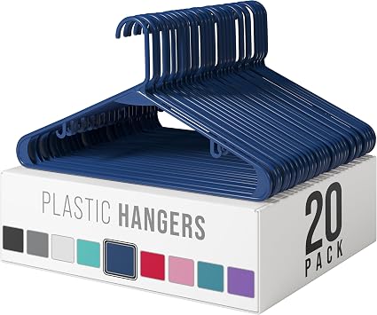 Plastic Hangers 20 Pack Navy - Clothes Hangers - Makes The Perfect Coat Hanger and General Space Saving Hangers for Closet and New Apartment Essentials - Percheros Ganchos para Colgar Ropa Hangars