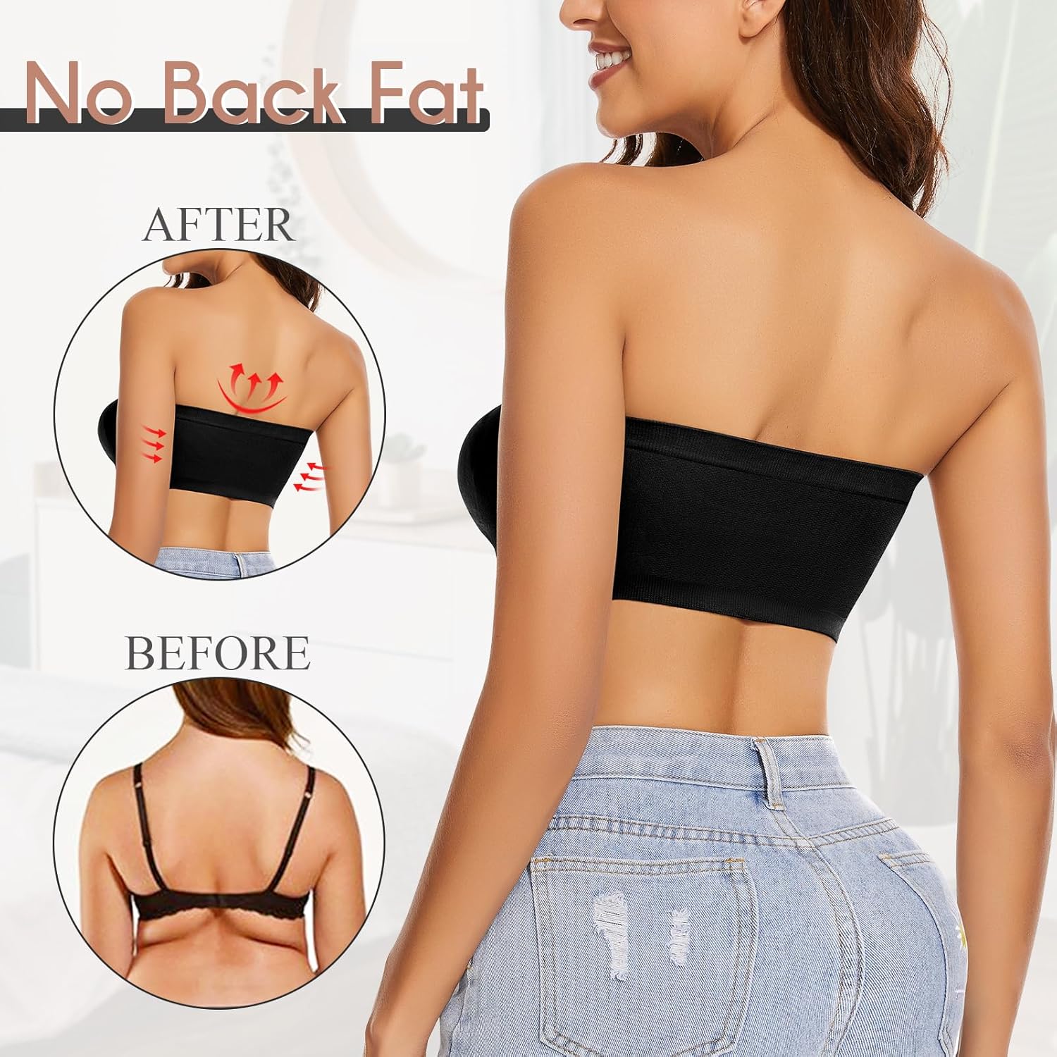 WOWENY Wireless Strapless Bandeau Bra for Women Padded Seamless Padded Bralette with Support Tube Top Bras - Image 4