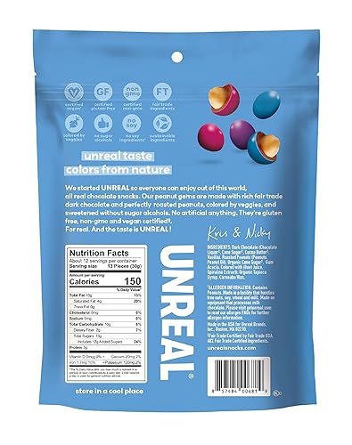 Miniatura 3 de UNREAL Cacahuetes cubiertos de chocolate negro, 13 oz