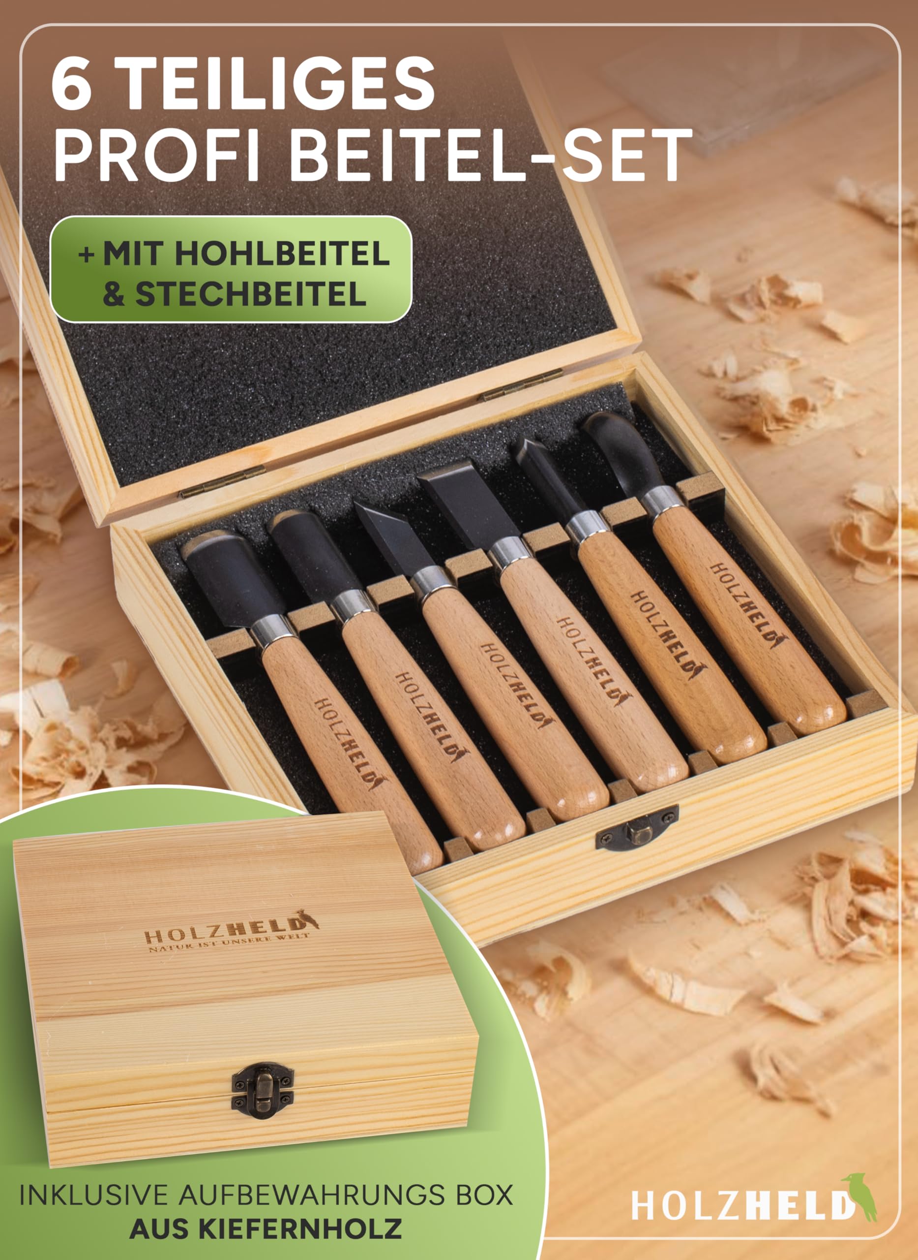 HOLZHELD - Set di 6 forbici per legno in acciaio giapponese di alta qualità per la lavorazione del legno.