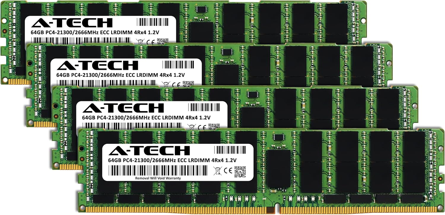 A-Tech 256GB Kit (4x64GB) RAM for Lenovo ThinkStation P520, P520c | DDR4 2666MHz PC4-21300 ECC LRDIMM 4Rx4 Load Reduced Server Memory Upgrade