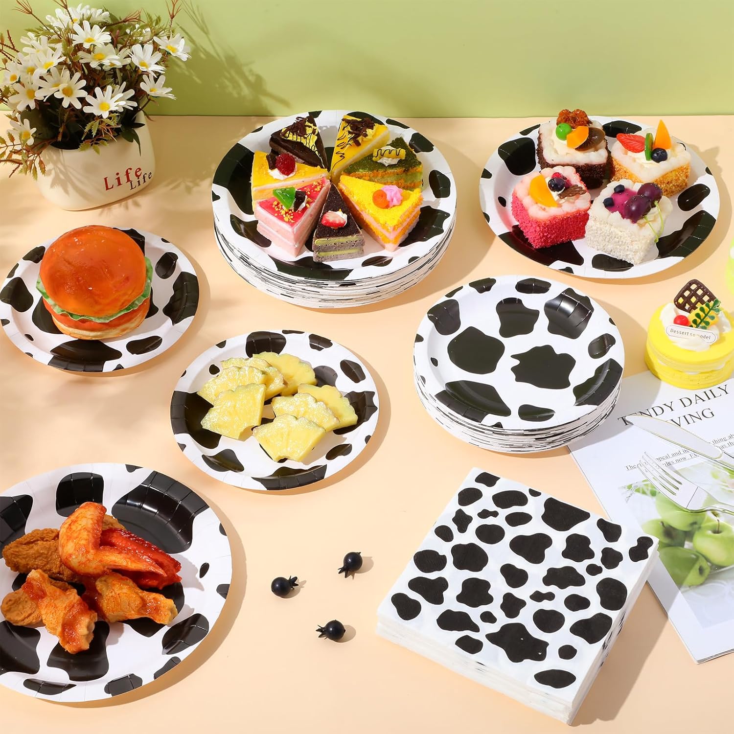 240 Pcs Cow Print Birthday Party Supplies Include 7" and 9" Farm Cow Print Plates and 6.7" Cow Print Napkins Cow Theme Party Decorations for Boy Girl Cow Farm Themed Baby Shower Decoration - Image 4