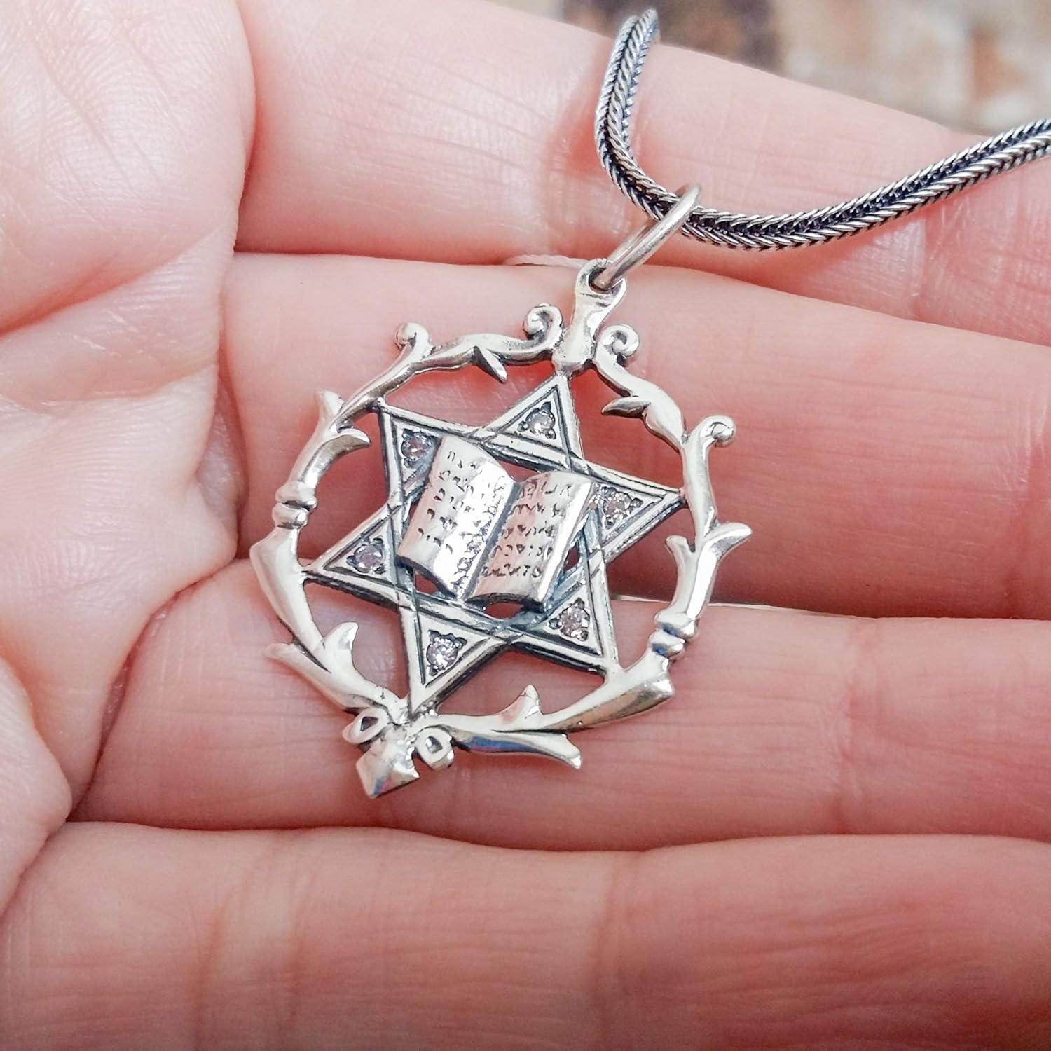 925 Sterling Silver Jewish Star of David Necklace for Women Men - Magen David Pendant with Torah - Religious Judaica Amulet - Hebrew Israel Jewelry Gifts - Unique Design - Handmade