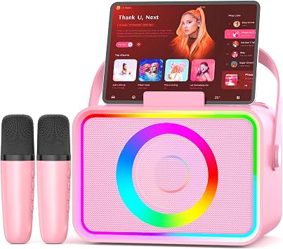 Karaoke Machine for Kids Adults,Portable Bluetooth Speaker with 2 Wireless Microphone with LED Lights, Karaoke Microphone with PA System Supports USB/TF/AUX,Gift for Party(Black) (Pink)