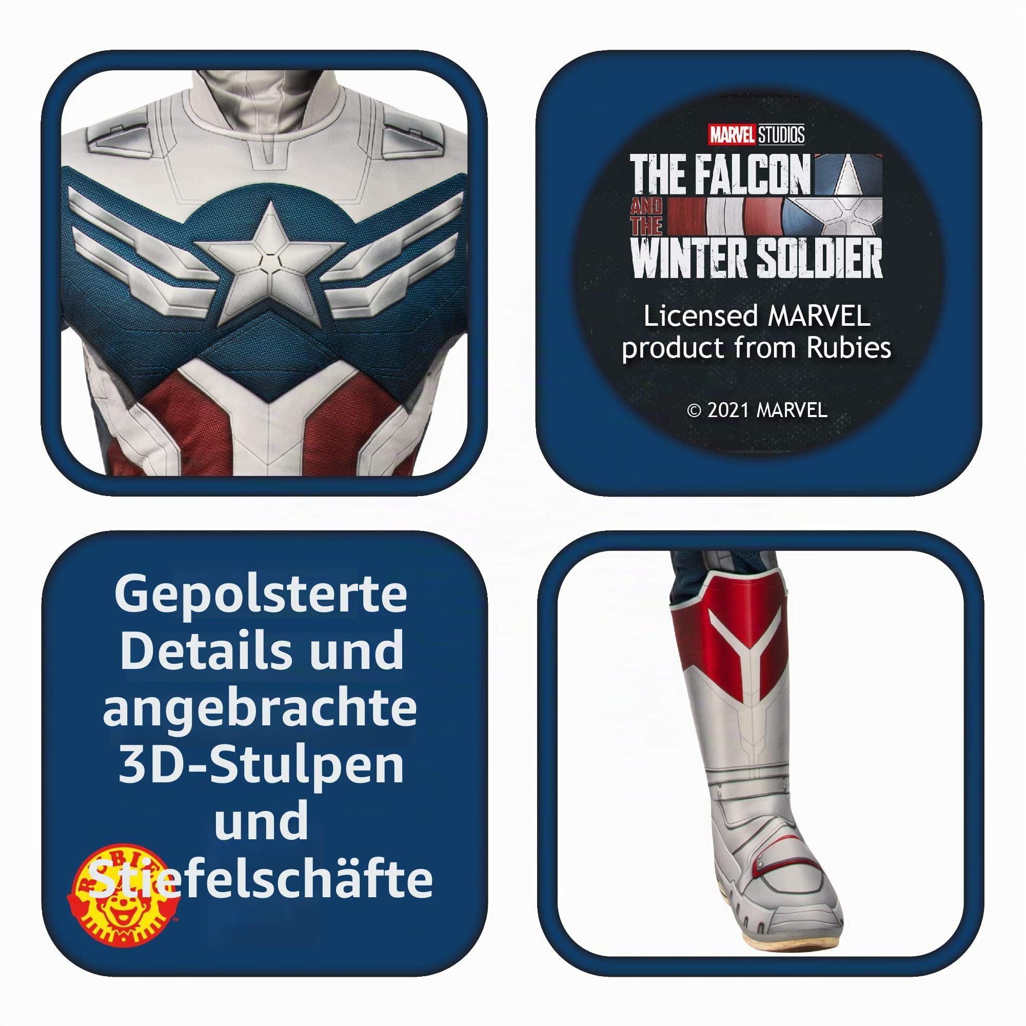 Rubies Offizielles Marvel The Falcon and The Winter Soldier Captain America Deluxe-Kostüm, Kinder-Superhelden-Kostüm