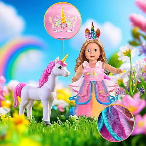 Miniatura 3 de WONDOLL Juego de 2 juegos de ropa de muñeca de 18 pulgadas ropa de unicornio con clip para el cabello y diadema compatible con todos los accesorios