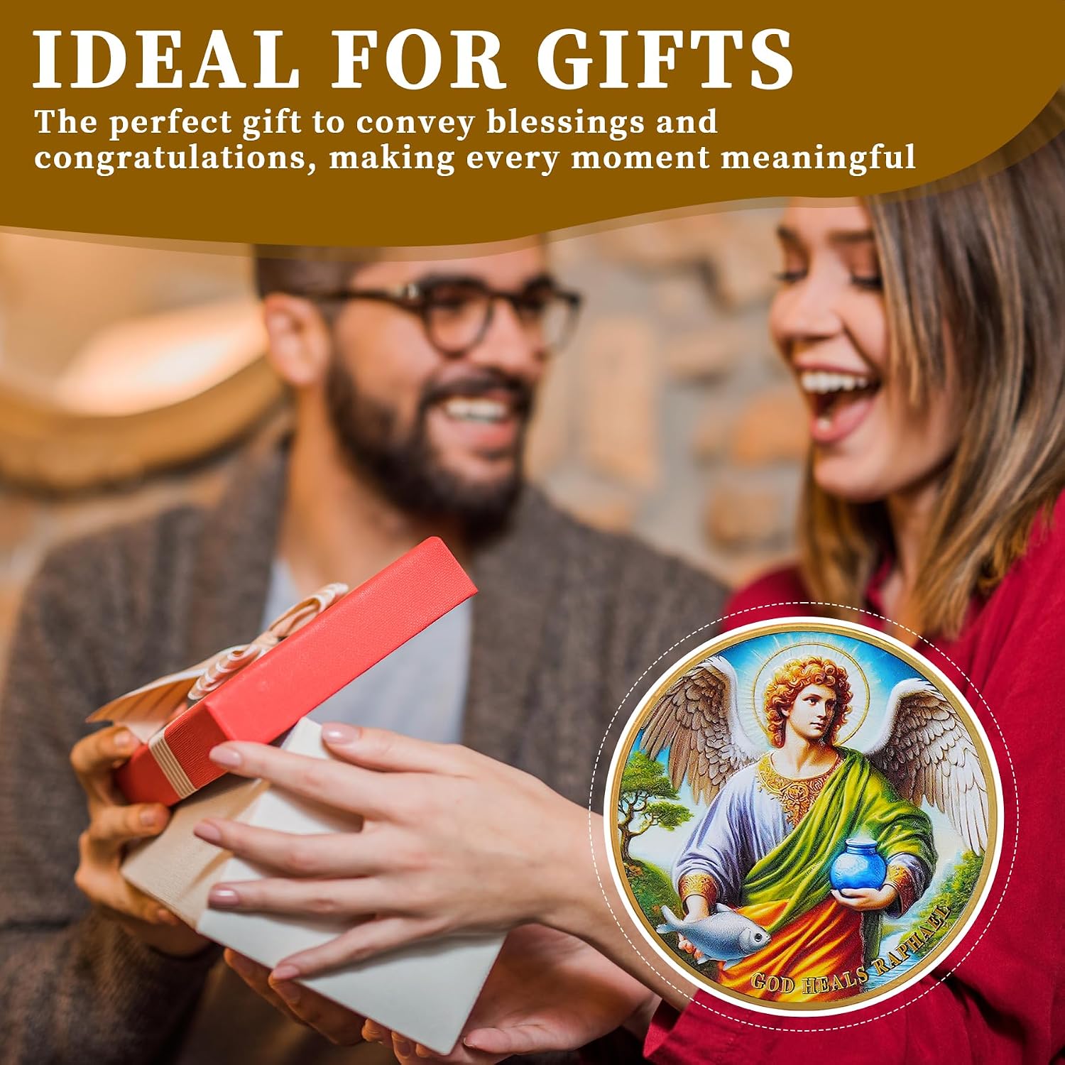 Archangel Raphael Religious Coin – God Heals Christian Token with Healing Prayer & Fish Symbol – Angel of Peace & Restoration Coin for Spiritual Comfort & Encouragement
