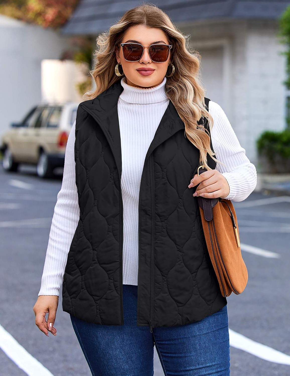 IN'VOLAND Plus Size Women Puffer Vest Quilted Jackets with Pockets