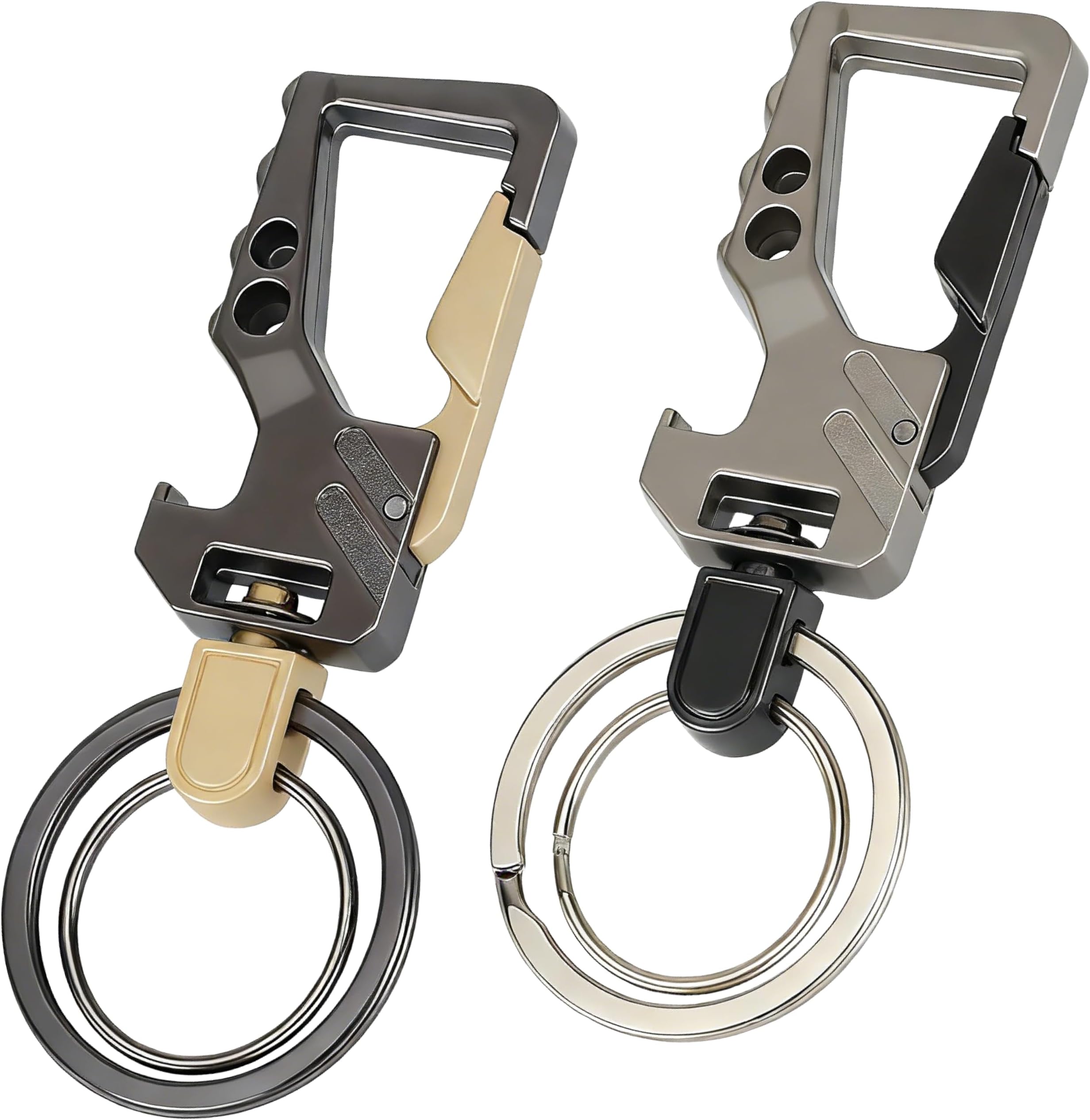 ecocstm 2 PCS Key Chain, Carabiner Clip Car Key Chains, Car Accessories Heavy Duty Tactical Key Chain with Bottle Opener and 2 Key Rings for Men and Women (Black and Silve)