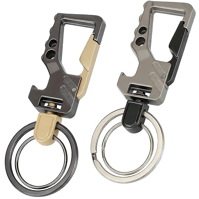 ecocstm 2 PCS Key Chain Carabiner Clip Car Key Chains Heavy Duty Tactical Key Chain with Bottle Opener