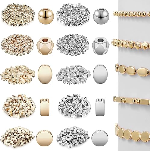 1800 cuentas doradas para hacer joyas, cuentas espaciadoras surtidas, cuentas de cubo en forma de Rondelle, cuentas de columna de tubo, cuentas
