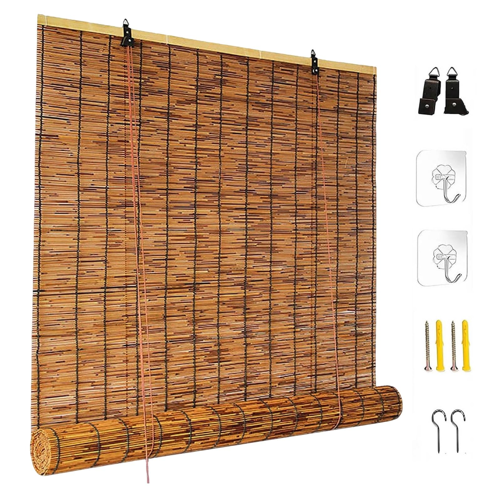 CMJYMX Bamboo Blinds, Anti-UV Roller Shades For Patio/Garden/Window/Door/Kitchen, Roman Shades For Windows, Natural Curtains 20 To 59IN(60x130CM/24x51IN(WxH))