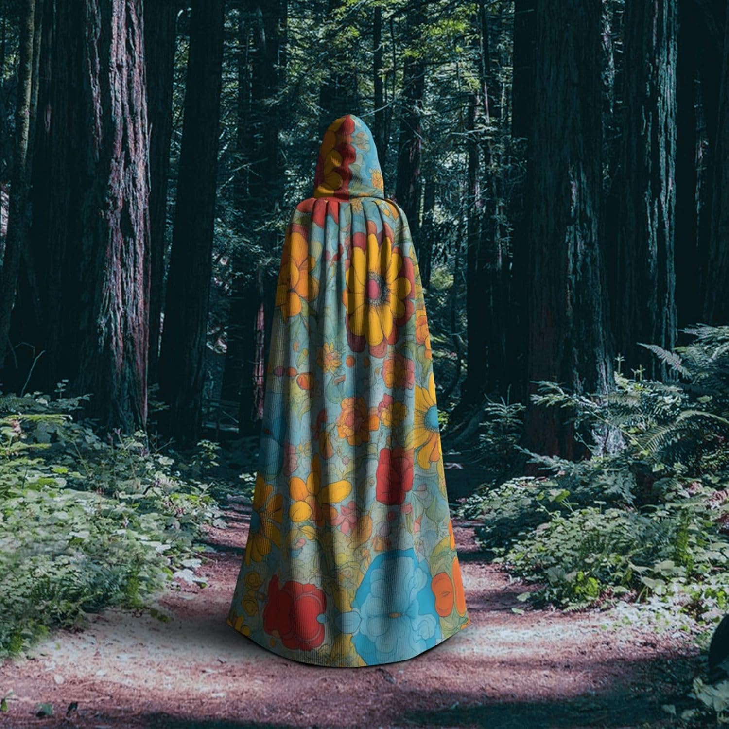 Bright Color print Carnival hooded robe cape for adult men and women role play. Gothic cape costume