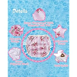 Babygoal Reusable Baby Girl Swim Diapers 3 Pack - Adjustable Washable for 0-8 Months Infants - Ideal for Swimming Lessons - Flower Design