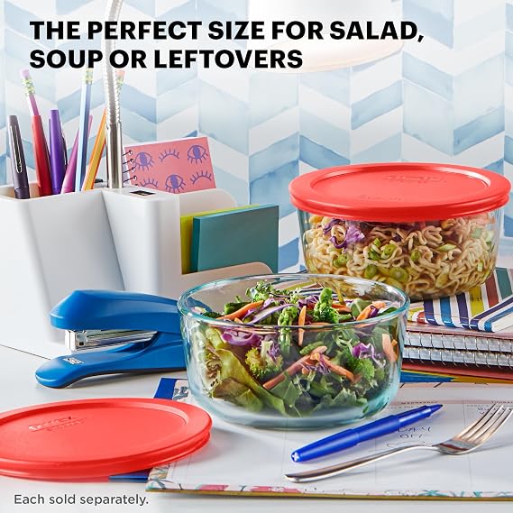 Pyrex Simply Store Glass Food Storage Container, Snug Fit Non-Toxic Plastic BPA-Free Lids, Freezer Dishwasher Microwave Safe, 4 Cup