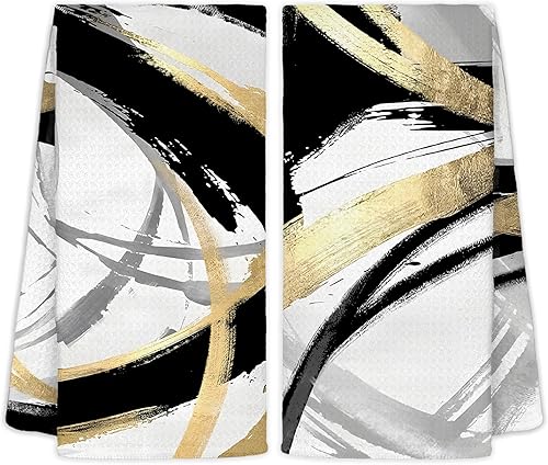 Miniatura 19 de Juego de 2 toallas de cocina abstractas con diseño floral bohemio, toallas de mano para platos con diseño floral retro groovy de los años 70 para