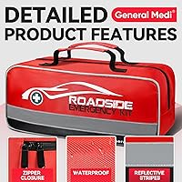 Vista 4 de General Medi 127-Pieces Roadside Car Emergency Kit Include Mini First Aid Kit, Jumper Cables,Tow Rope, Bandage, Safety Vest, Emergency Triangle, All