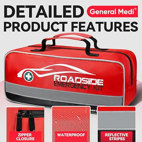 Miniatura 4 de General Medi 127-Pieces Roadside Car Emergency Kit Include Mini First Aid Kit, Jumper Cables,Tow Rope, Bandage, Safety Vest, Emergency Triangle, All