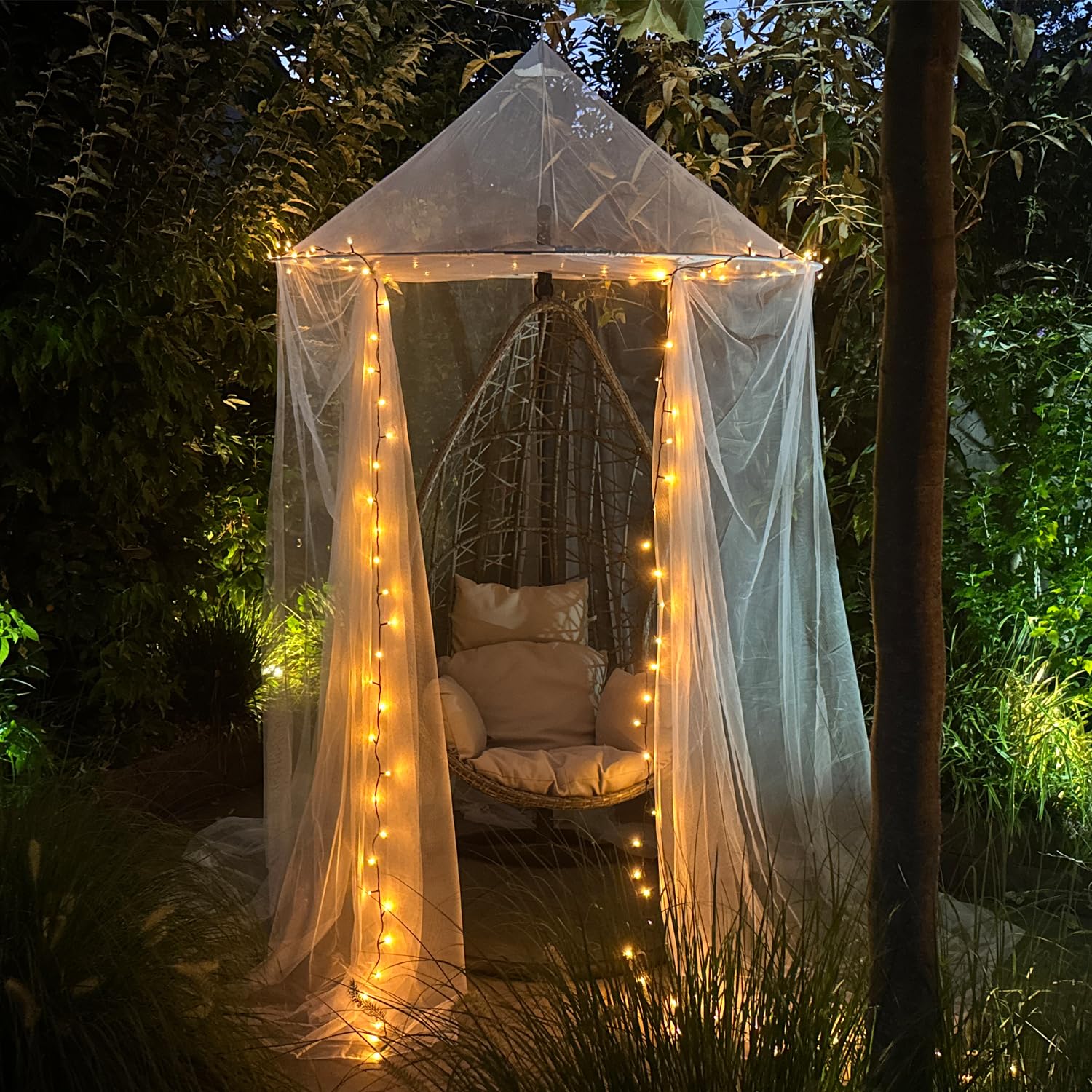 Zanzariera Grande per Letto o Patio Esterno | 1,5 m Diametro Anello Superiore | Baldacchino Conico Sospeso con Base Ampia | Rete Antizanzare per Camera da Letto, Giardino, Balcone & Terrazza