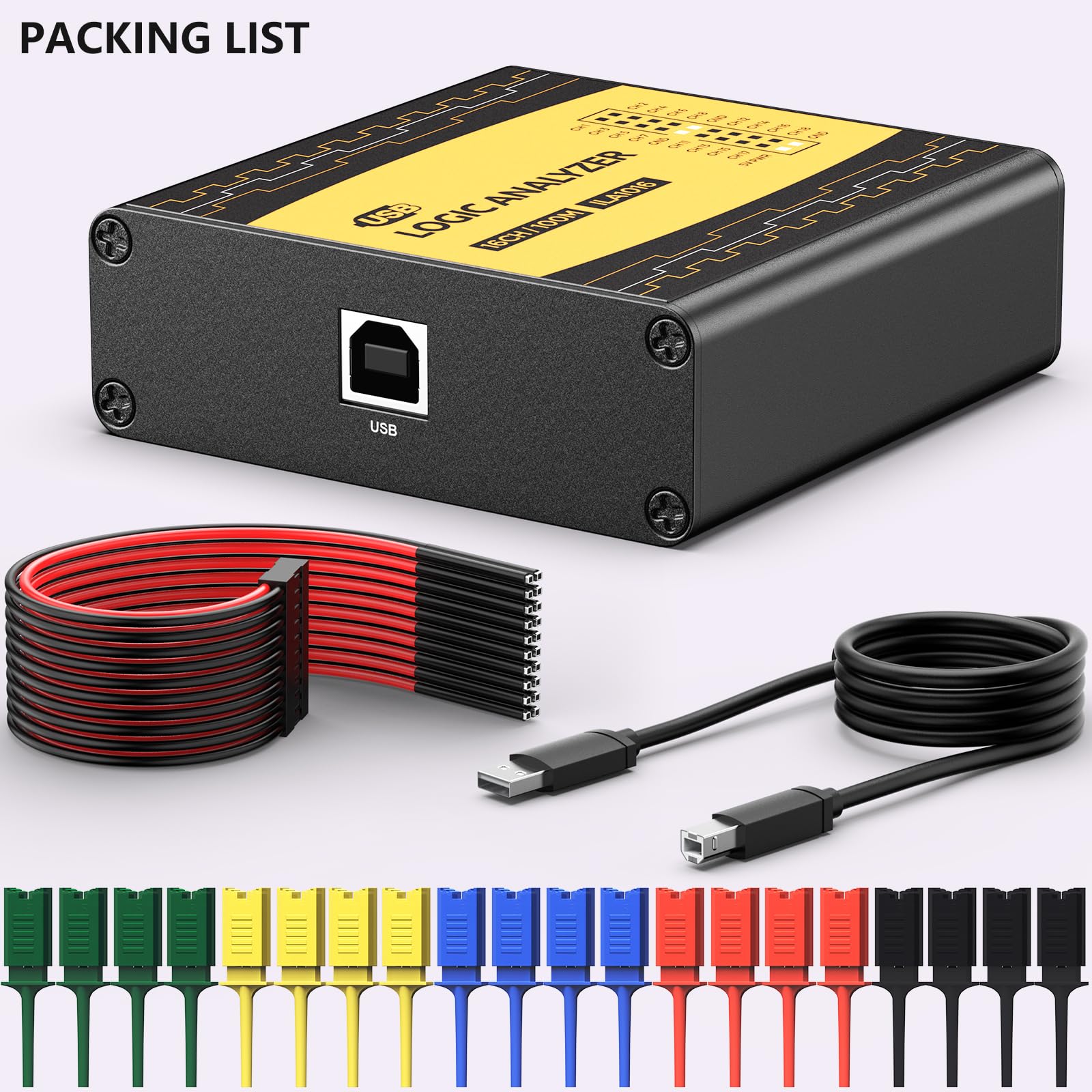 innomaker ULA1016 - Analizador lógico USB completo de 16 canales de frecuencia de muestreo de 100 MHz viene con software de código abierto pulseView que soporta Windows Linux Mac OS
