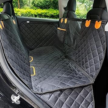 Pawque Dog Car Seat Cover for Back Seat, 100% Waterproof & Scratch Proof Pet Car Seat Cover with Mesh Window and Car Door Protectors, Pet Hammock for Dog Travel Fits for Cars, Trucks & SUVs
