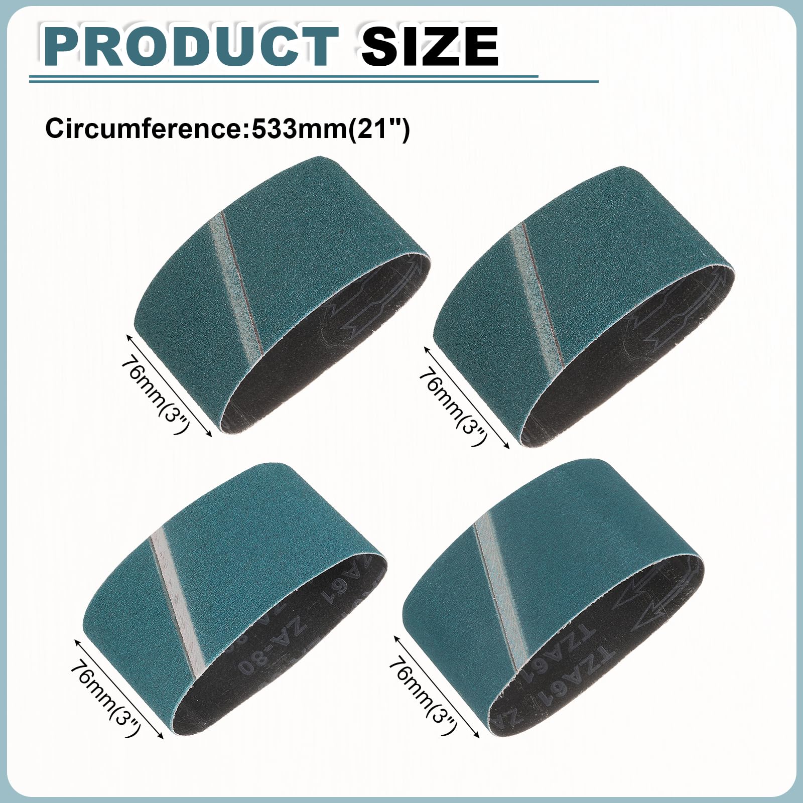 sourcing map Correas de lijado de 76 mm x 533 mm, 24 piezas de lija de circonita de grano 40/60/80/120 para lijadora de lijadora para carpintería, pulido de metal, afilador de cuchillos