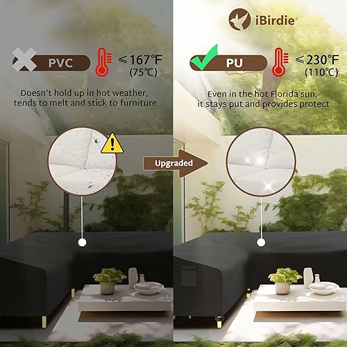 Miniatura 5 de iBirdie Funda seccional para exteriores para sofá de patio en forma de V de 85 x 85 pulgadas, impermeable, resistente a la intemperie, 600D, funda