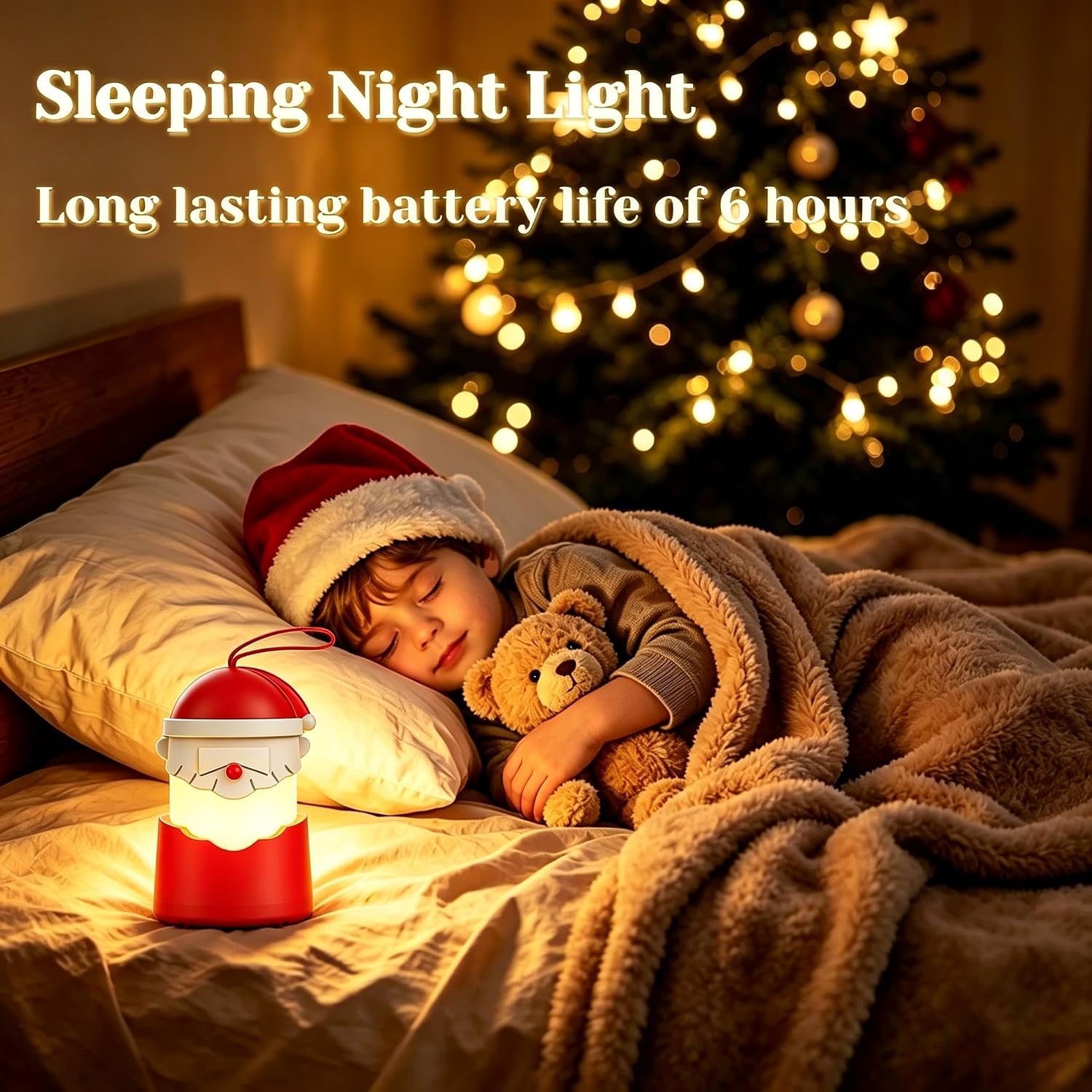 Santa Claus Night Light, Rechargeable Pull String Music Box with 7 Color LED Lamp, Portable Xmas Decor Light for Kids Bedroom Holiday Gift (Santa Claus) image 3