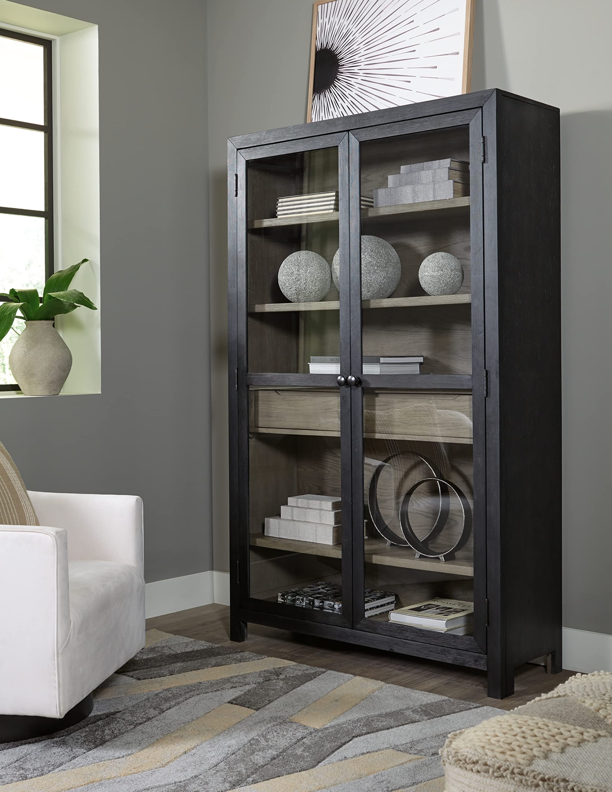 Signature Design by Ashley Lenston Transitional Accent Cabinet, Black & Gray