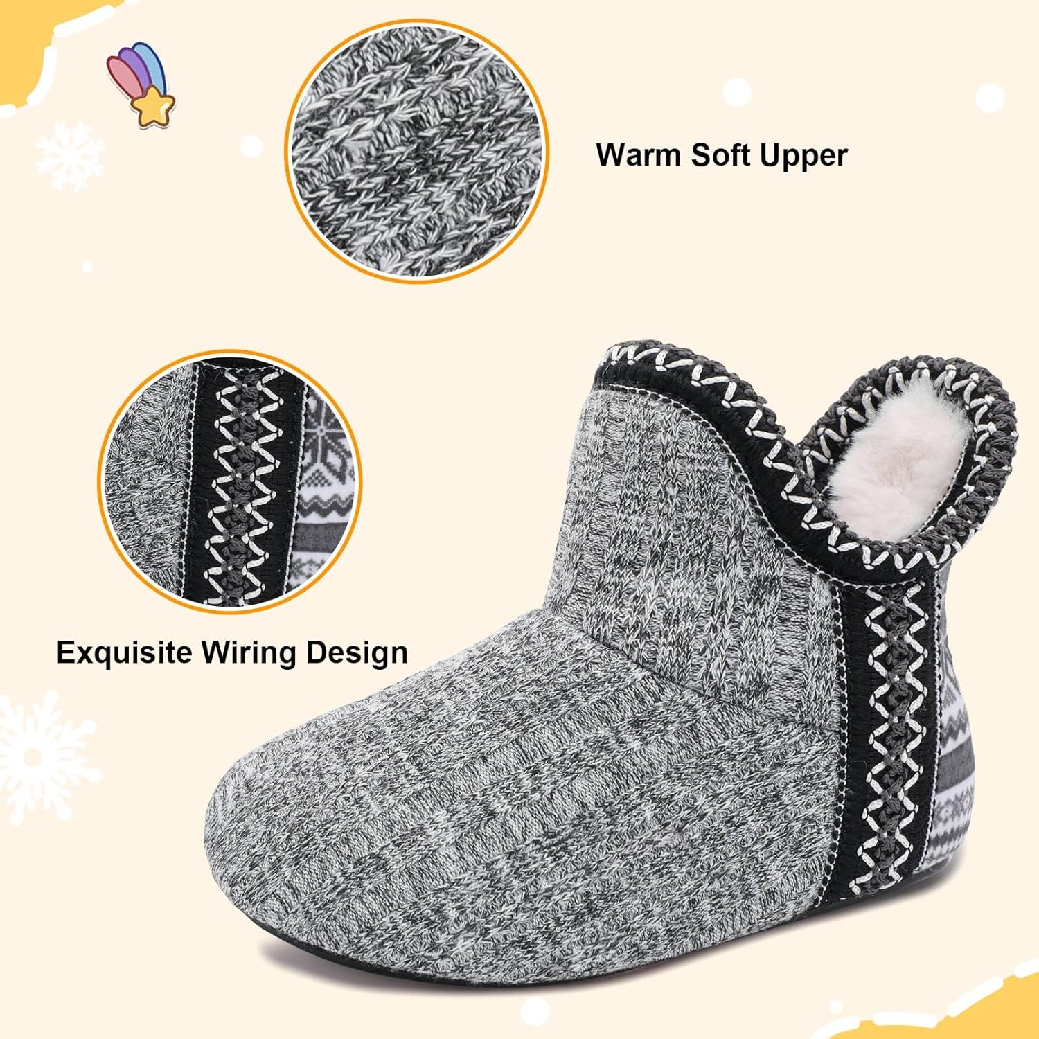 LeIsfIt Toddler Slippers Boys Girls Cozy Warm House Shoes Kids Non-slip Winter Slipper Booties Slip on Plush Lining Sock Slippers - Image 7