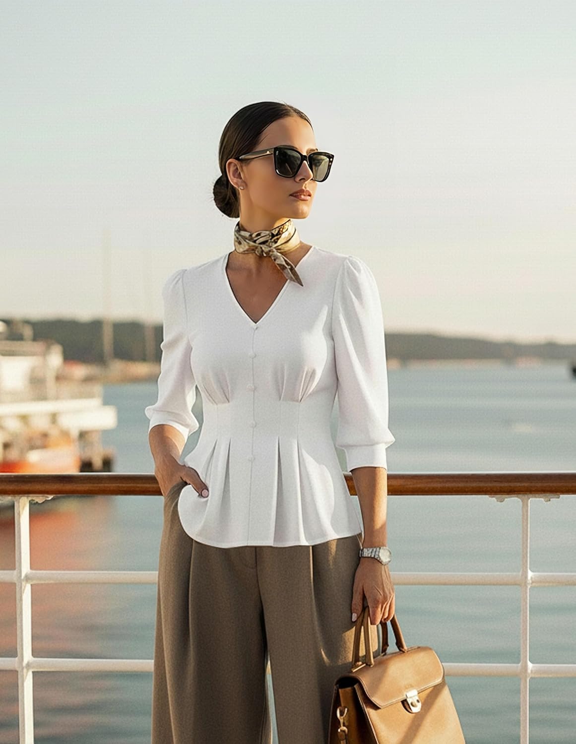 GRACE KARIN Women Business Casual Tops, 2026 Spring Trendy Dressy Blouses, 3/4 Sleeve Peplum Work Shirts V Neck Office Outfit - Image 2