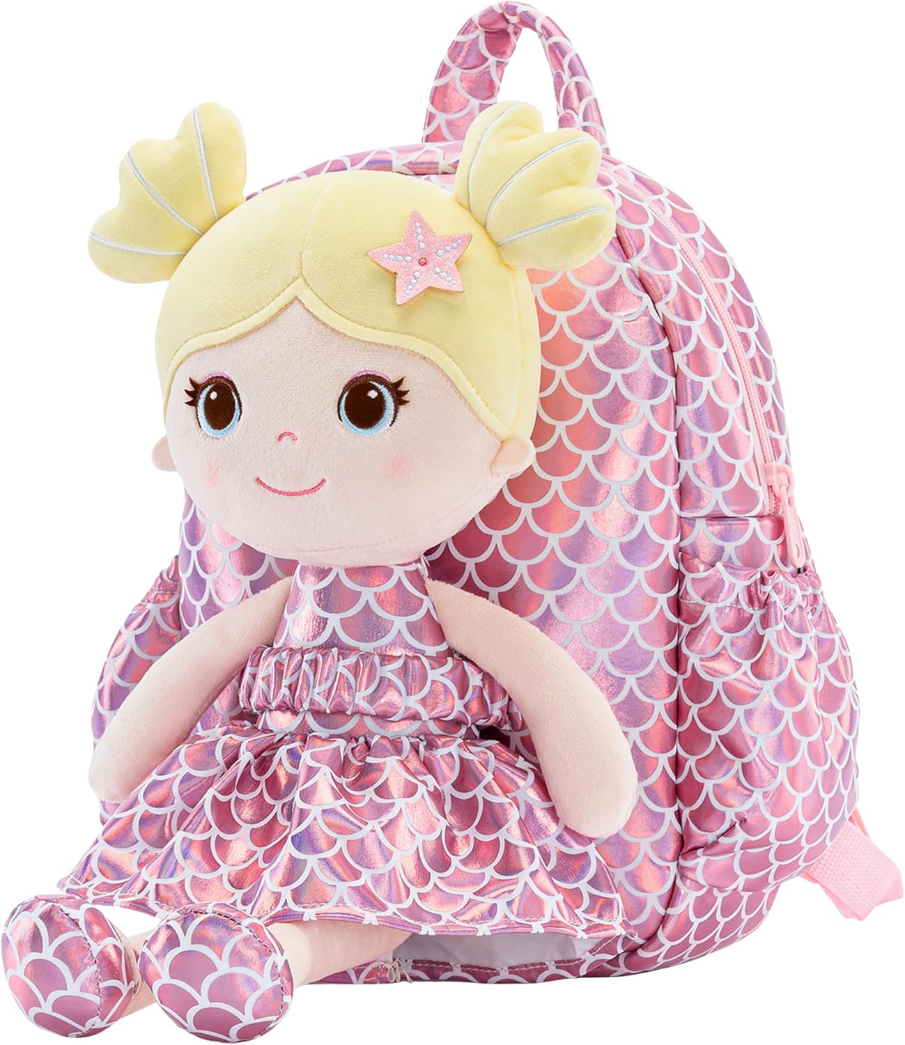 Lazada Toddler Backpack - Baby Girl Gifts Plush Doll Dress Backpack - Fashion Girls Tina Fish Scale Series - Pink11 Inches