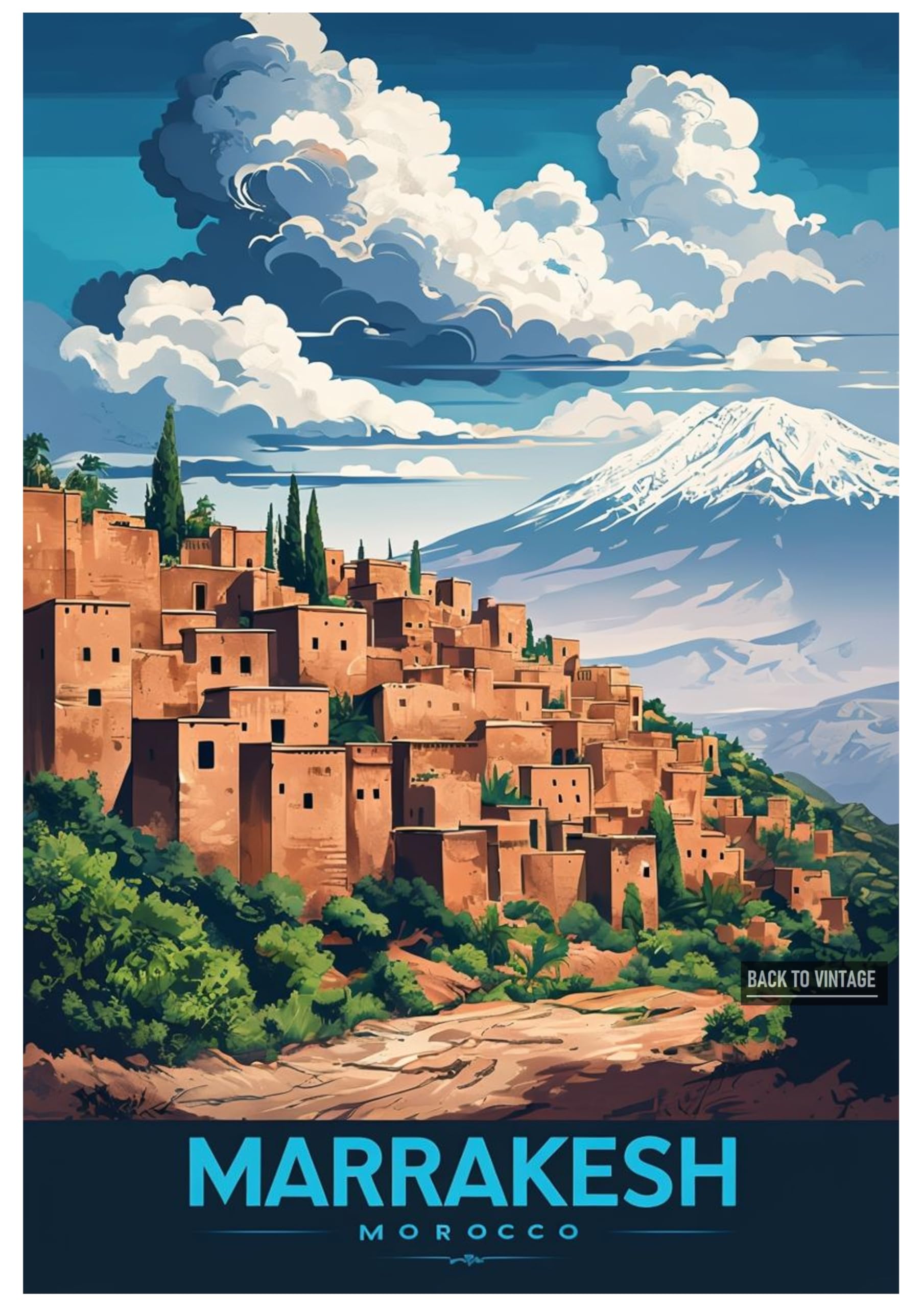 Back To Vintage Multicoloured Marrakesh - Vintage African Travel Poster A4 Safari Print Retro Wall Art For Nature Lovers Home Office Or Wanderlust Inspired Interiors