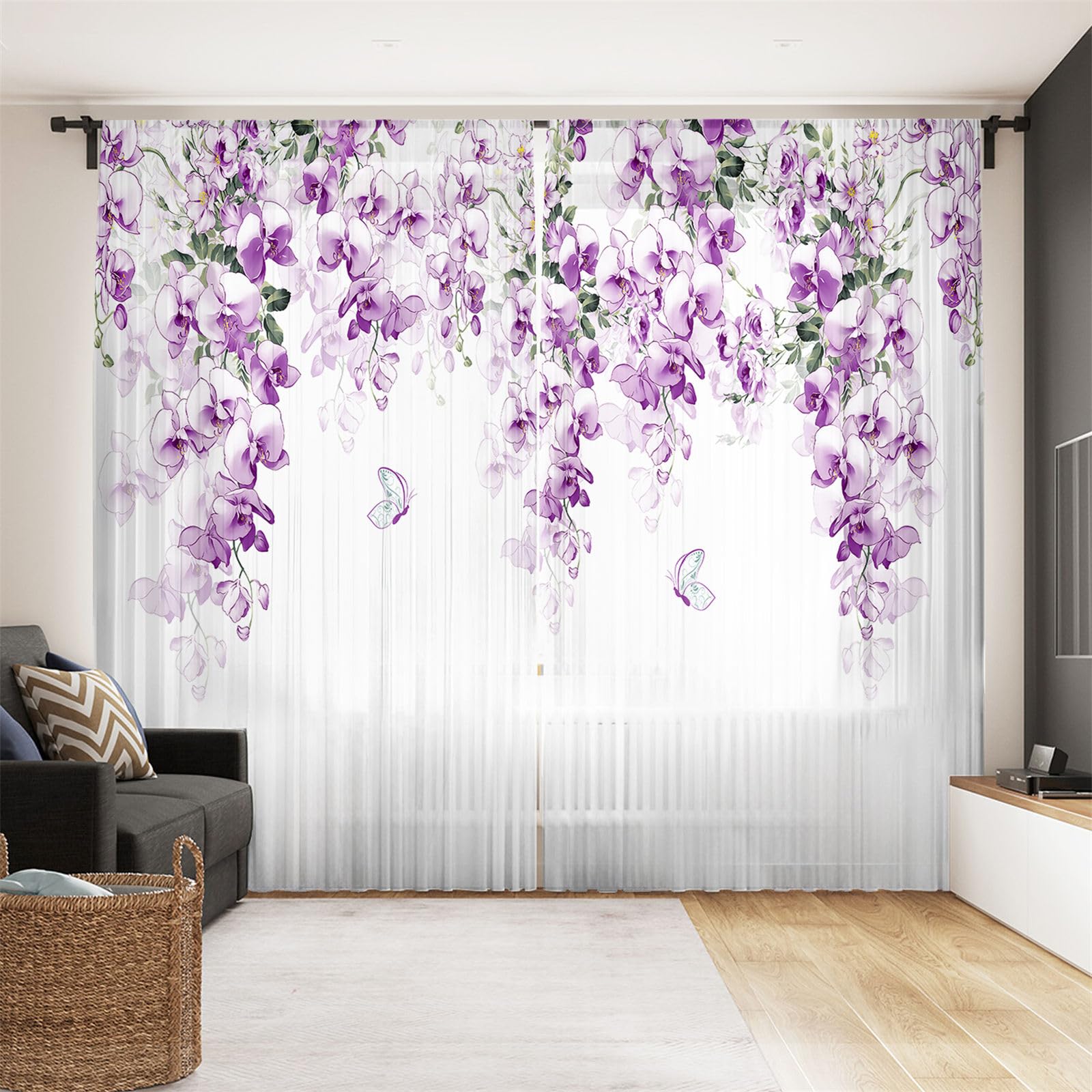 Odot Tende Semi Trasparenti per Interni, Stampa Fiore di Magnolia Tenda Voile con Tasca per Asta Tenda Filtranti Finestra 2 Pannelli Tende Camera da Letto Moderna per Soggiorno (Blu,132x241cm