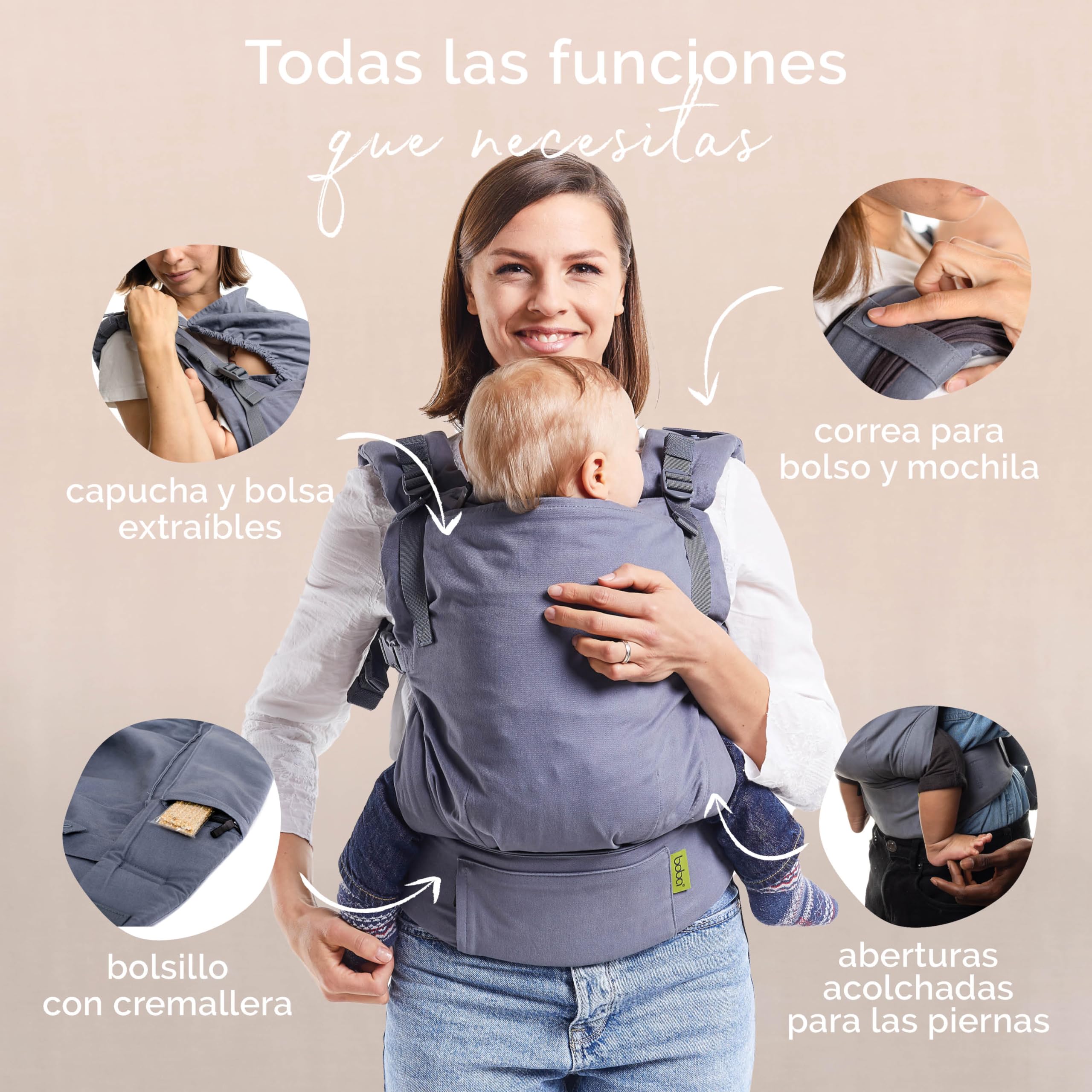 Boba X Mochila Portabebés, Porta Bebés Recién Nacidos y Niños Pequeños, Mochila de Porteo para Bebé, Marsupio de Bebé Ajustable, Portabebés Ergonómico, Portabebés para Peques de 3-21 kg - 5