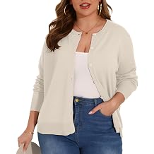 OLRIK Womens Plus Size Long Sleeve Lightweight Cardigan Summer Classic Knit Crewneck Sweaters Button Down Cardigans