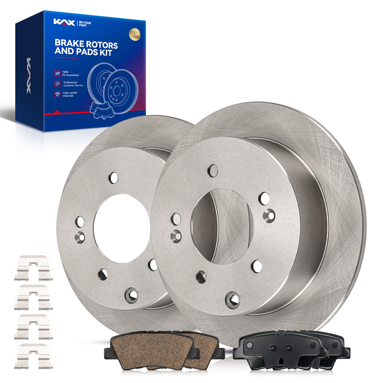 KAX Rear Brake Kit, OE Brake Rotors and Ceramic Brake Pads | FitsKia Soul 2010 2011 2012 2013, Automotive Replacement Brake Kit