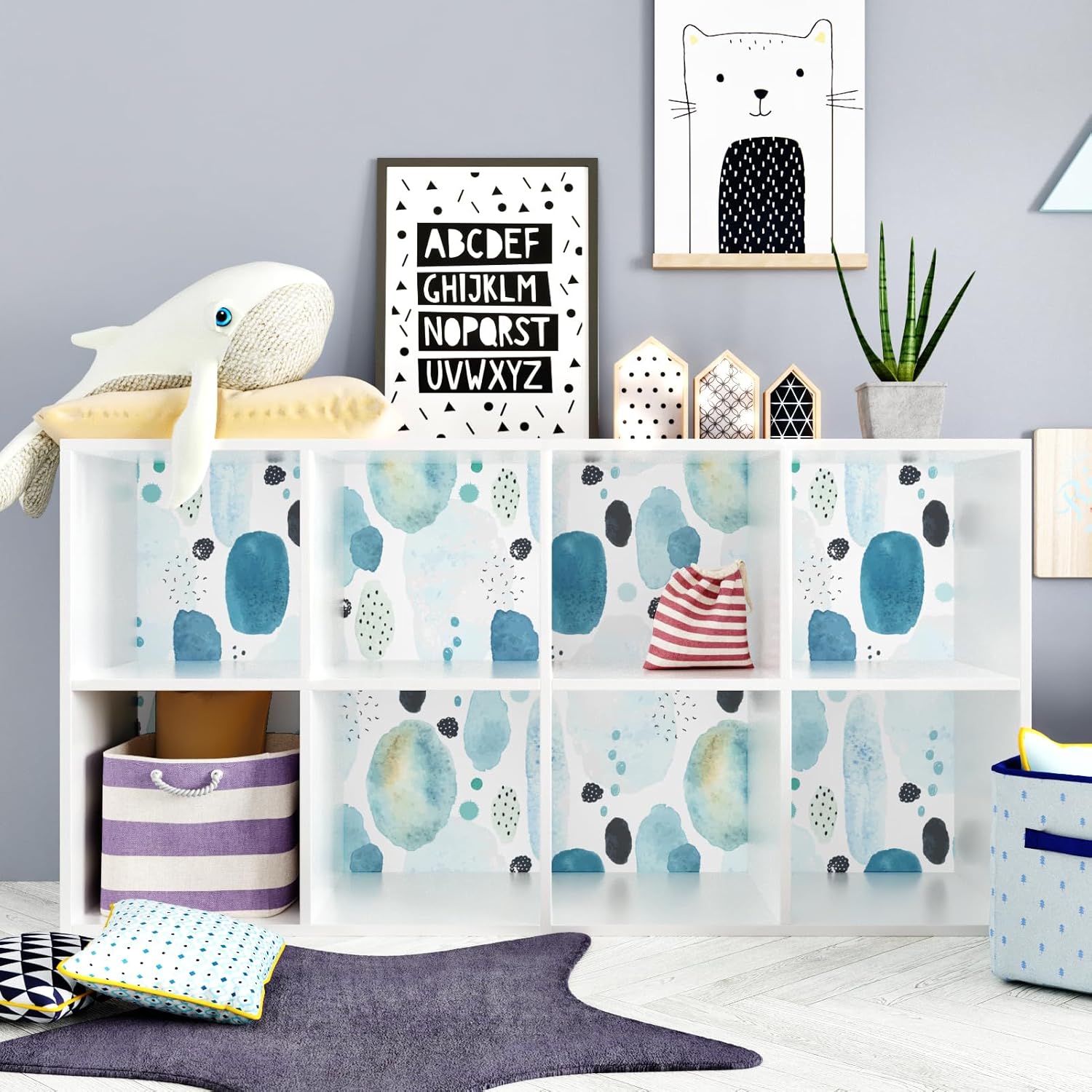 WESTICK Blue Peel and Stick Abstract Wallpaper Boho Polka Dot Self Adhesive Abstract Contact Paper for Cabinets Modern Watercolor Boho Wallpaper for Girls Bedroom Nursery Room 17.5" x 118"