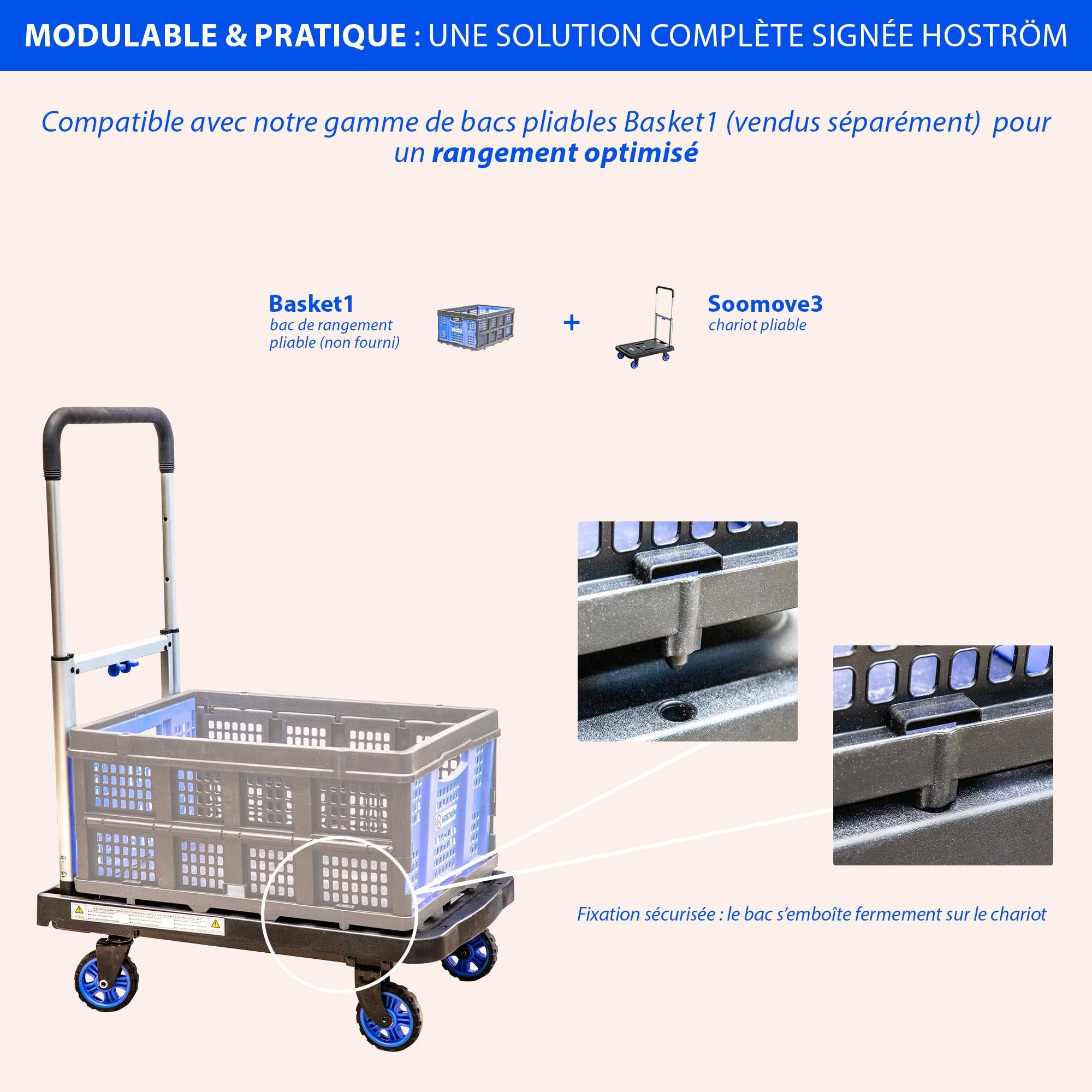 HOSTRÖM Chariot à roulettes, Chariot de Rangement Pliable, Demenagement, Transport matériau, Poignée télescopique, Charge Max. 137kg, Garantie 5 Ans