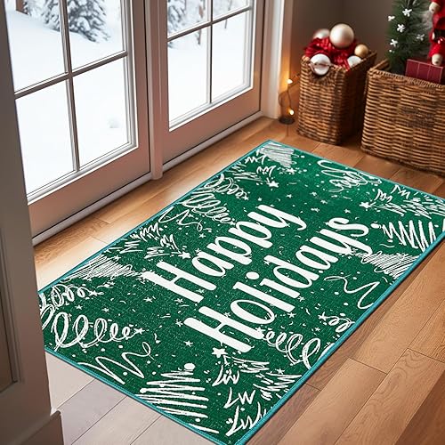 Vangao Alfombra verde de árbol de Navidad de 16 x 30 pulgadas, lavable, alfombra de cocina y entrada, alfombra moderna para interiores, baño,