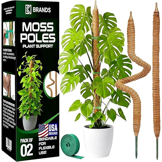 2 Pack 28'' Bendable Moss Pole Monstera Plant Support for Climbing Indoor Plants - Stakes for Potted Climbers - Tall Sticks Indoor Trellis for Houseplants - Accessories for Monstera Pot