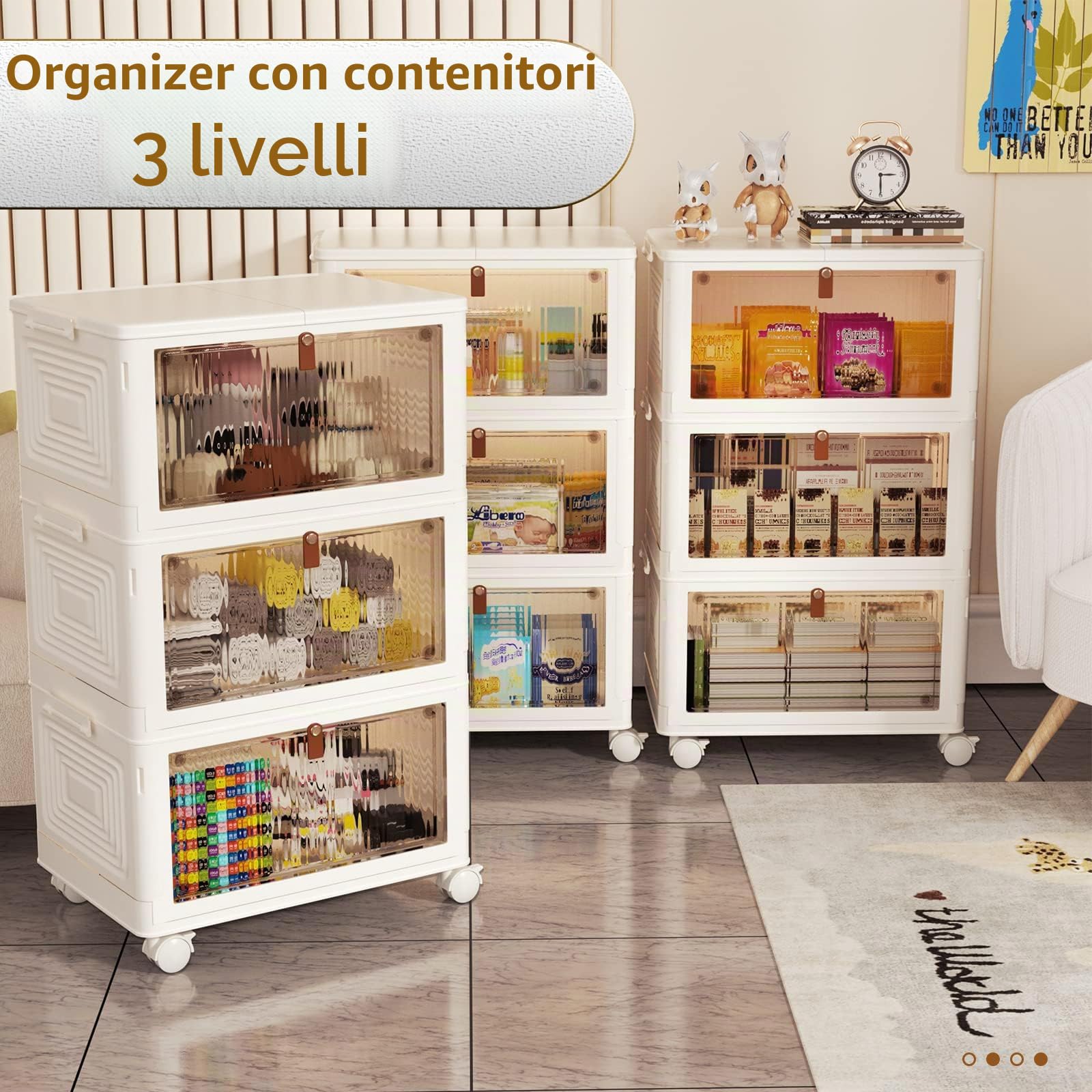 JoliJour Contenitori Plastica con Coperchio Pieghevole Set di 3 Impilabili Scatole Plastica con Coperchio Armadio salvaspazio contenitori per riporre vestiti utensili da cucina giocattoli libri bagno