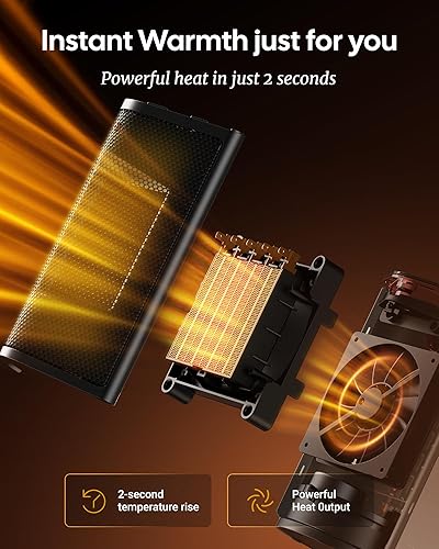 Miniatura 3 de Calentadores de espacio para uso en interiores, calentador eléctrico portátil de 1500 W con termostato, oscilación de 70, 5 modos, temporizador de