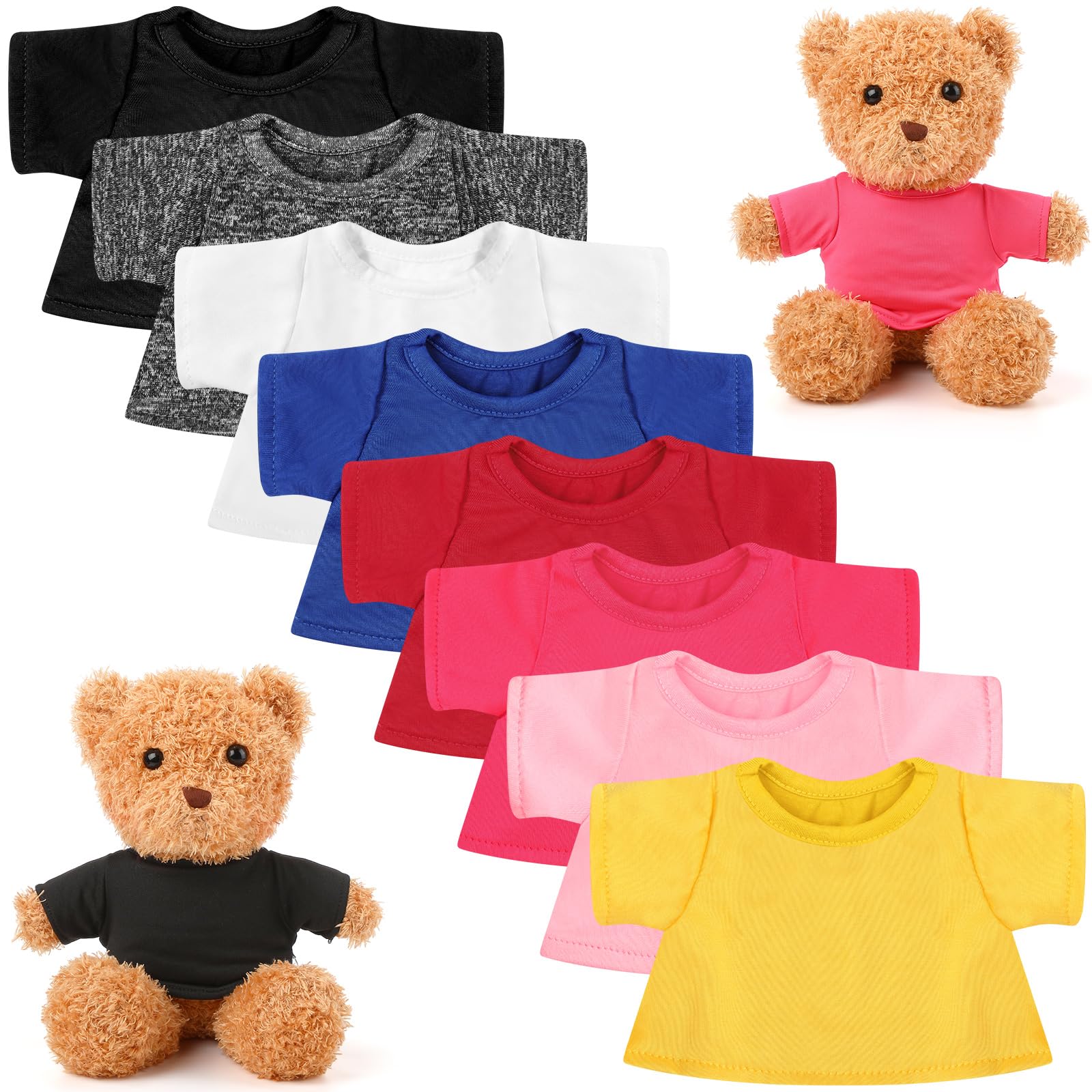 Litherr S 8 Pcs Sublimation Stffed Animal Tshirt for 8-12 Inch Plush Bear 8 Colors Stuffed Bear Clothes Perfect for DIY Stuffed Doll Outfit