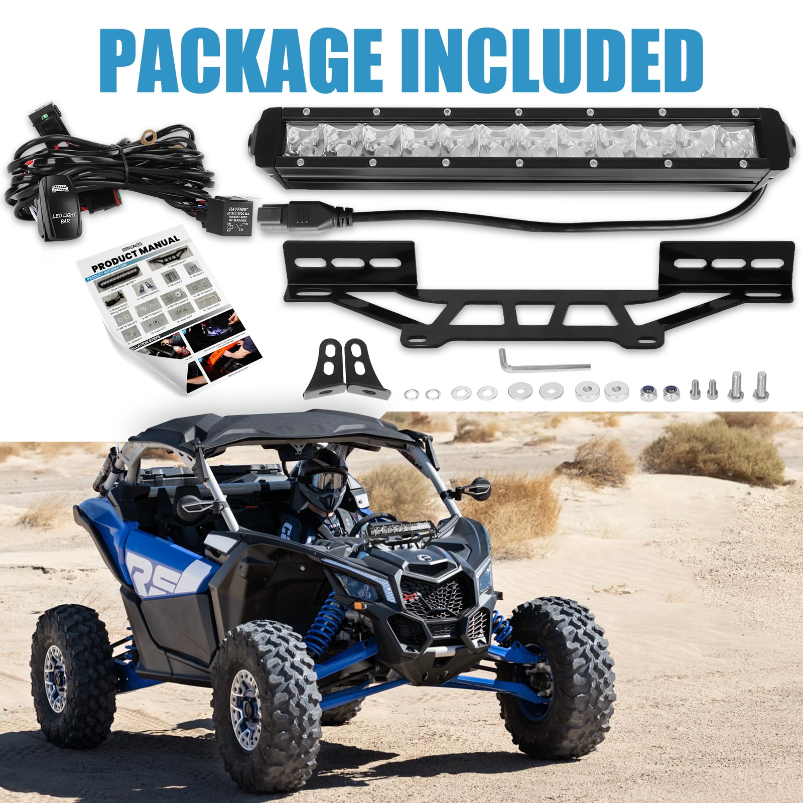 Maverick X3 Listwa świetlna z uchwytem montażowym i przełącznikiem kołyskowym, zestaw wiązki przewodów do Can-Am Maverick X3/X3 MAX 2017-2025, zestaw listew świetlnych LED UTV 60 W super